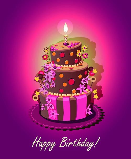 Vintage birthday cake background art vector 04